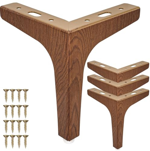 La Vane 4er Set Metall Möbelfüße (15cm Höhe) Walnuss - Diamant-Dreieck Design für Schrank, Sofa, Couch & Regal | Stabile Ersatzbeine mit Schrauben | Einfache DIY Montage