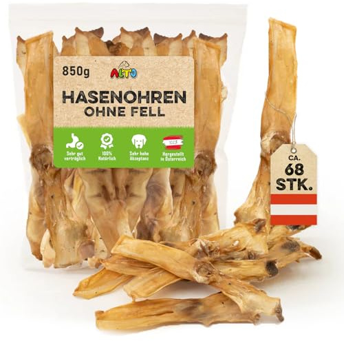 ALTO - Premium Hasenohren ohne Fell für Hunde - 850g Ganze Kaninchenohren ohne Fell für Hunde - Qualität aus Österreich - 100% Natürliches Hundeleckerli, Welpen Leckerlies