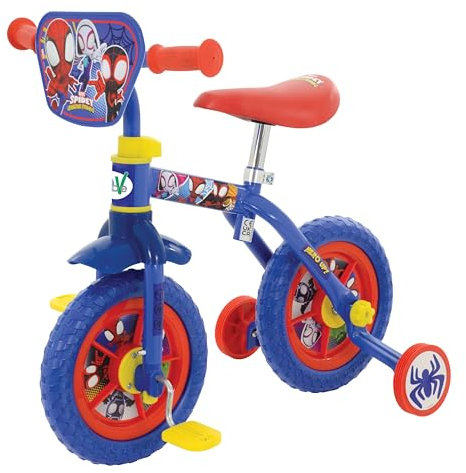Spidey & His Amazing Friends 2-In-1 Training Toddler Bike - Convertible Training and Balance Bike for 2+ Years Girls & Boys with Removable Pedals and Stabilisers - Adjustable 10 Inches Bikes for Kids