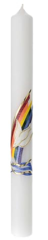 Kerze zur Taufe mit Regenbogen und Taube, 400x40 mm