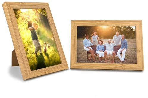 RAFIYU Bilderrahmen 10 x 15 cm, 2 Stück Kleine MDF Rahmen, Aufhängen und Stehend Rahmen mit Scheiben aus Plexiglas, Eichenoptik Fotorahmen für Zuhause Büro Schule