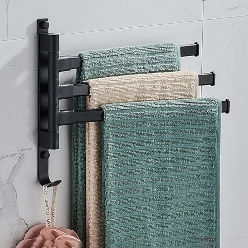 Handtuchhalter Wand ohne Bohren for Bad: 180°Drehung Badetuchhalter 3 Armig - Selbstklebend Handtuchstange for Badezimmer und Küche, Schwarz