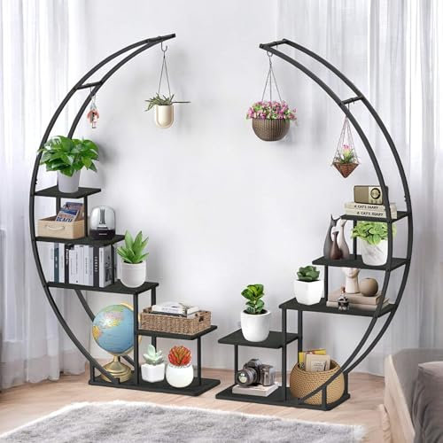 DanDiBo Étagère à fleurs d'intérieur haute en métal noir rond 170 cm 96586 Grand escalier à fleurs semi-circulaire Design moderne
