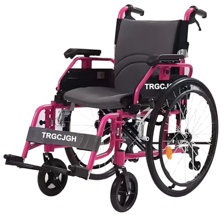 TRGCJGH Faltbar Leicht Rollstuhl mit Bremse, Aluminium Reiserollstuhl, Transportrollstuhl, Für ältere Menschen(18.8 Seat Width,Pink)