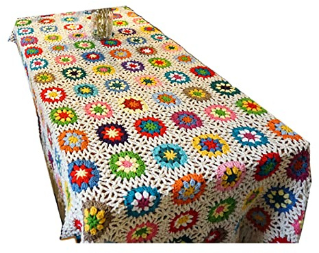 YENVWG Coperta lavorata all'uncinetto in tessuto quadrato colorato floreale tovaglia divano letto