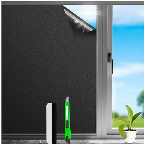HONLONE Blackout Window Film Privacy Film for Glass Windows Frosted Window Film Black Out Window Film Privacy Day and Night Frosting Film Opaque UV Window Tint Film Home Light Blocking for Game Room