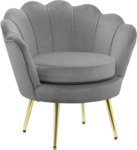 GARDENIA Fauteuil avec Dossier en Coquille, rembourré, avec Pieds chromés, idéal pour Salon, Chambre à Coucher, Bureau Fauteuil en Velours, Gris Clair, 77 x 79 x H 77 cm Athènes XL