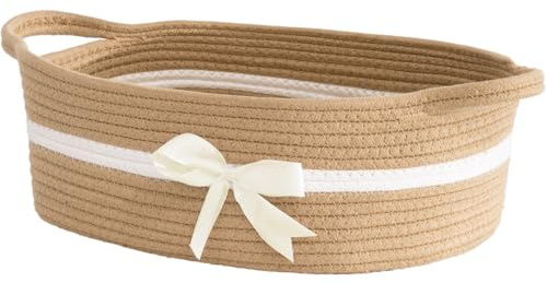 TIMEYARD Geflochtener Dekokorb Baumwolle Organizer 33x25x12cm Khaki | Dekorativer Korb für Handtücher, Decken und Accessoires. Natürlicher Stil für Wohnzimmer und Kinderzimmer