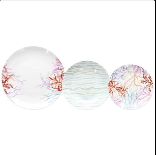 Avilia Servizio di Piatti 18 Pezzi in Porcellana con Fantasia Fondali Marini - Set per 6 Persone che Comprende Piatti Piani, Fondi e da Dessert - Ideale per Uso Quotidiano e Occasioni Speciali