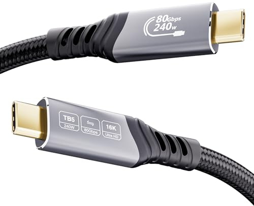 EUDOBEL USB C Thunderbolt 5 80Gbps Kabel 3m, 120Gbps Video Bandbreite, PD 3.1 240W Ladeleistung, Video 16K@30Hz 8K@60Hz, 12-bit Farbtiefe Kompatibel mit Mac mini M4 Pro, Thunderbolt 4, Razer Blade 18