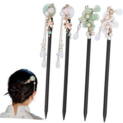 BATHVEVE 4pezzi Bacchette Cinesi Legno Decorazioni Varie Per Raccolti e Acconciature Eleganti Accessori Versatili Per Donne e Ragazze