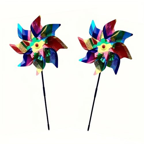 Tinyuet Girandole Riflettenti, Mulino a Vento Repellente per Uccelli(2-Pack), Girandola Antiuccelli Riflettente da Esterno per Giardini, Frutteti e Cortili - Multicolor Reflective Spinners