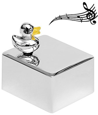 Brillibrum Design Spieluhr mit Entchen versilbert anlaufgeschützt Baby Einschlafhilfe Schlaflied Guten Abend gute Nacht Geschenkidee zur Taufe Geburt (Ohne Gravur)