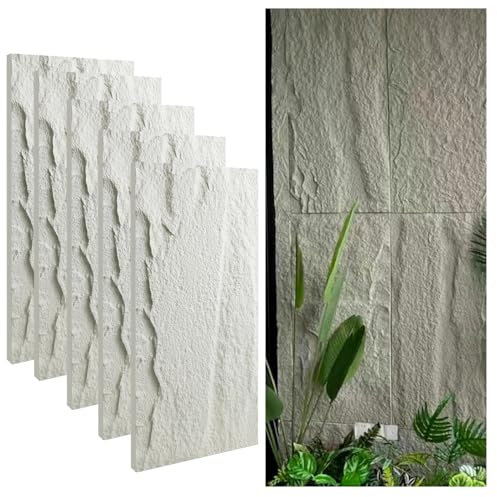Panneau Mural Panneaux Muraux 3D en PU Imitation Pierre pour Intérieur et Extérieur, Panneaux de Papier Peint Texturé 60 X 120 Cm, Panneaux de Revêtement Mural, Décoration de Fond en Carrelage(White A