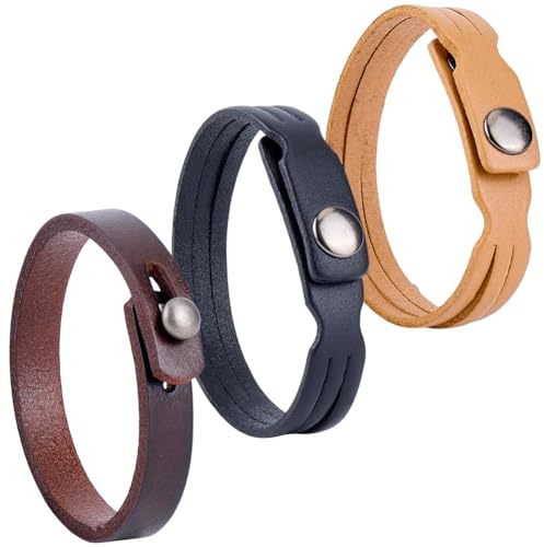 CALFOVERA Bracelet Manchette en Cuir Véritable pour Homme 3 Couleur Ajustable Style Punk Empilable avec Rivets en Alliage pour Bijoux Fantaisie Fête Cosplay Cadeau