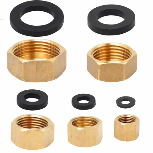 5pcs Brass Blanking Caps 1/8 1/4 3/8 3/4 1/2,Internal Thread Spigot with 6 Sealing Washers,Durable Brass Construction,Radiator Blanking Cap for Washing Machine & Sink Waste Pipe