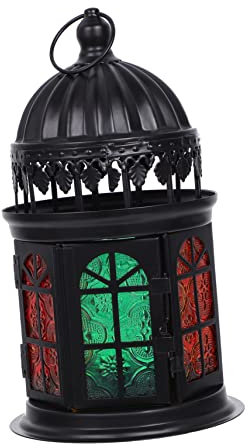 EXAOMBLE Moroccan Style Stained Glass Hanging Light Candle Holder Ornament Decorative Light for Home Rustic Glass Candle Lantern for Living