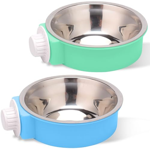 Guoxintech Stainless Steel Dog Bowls 2-in-1 Hanging Pet Crate Bowls with Removable Plastic Cover, Rustproof Cage Food and Water Bowl for Puppy Cat Small Animals (2 Pack)