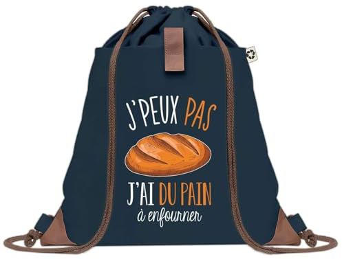 Sac à Dos Bleu avec Pochette J'peux Pas Pain à Enfourner – Sac de Sport et Gym avec Cordelettes en Toile – Sac Doudou – Idée Cadeau Original Collègue, Anniversaire ou Départ Retraite
