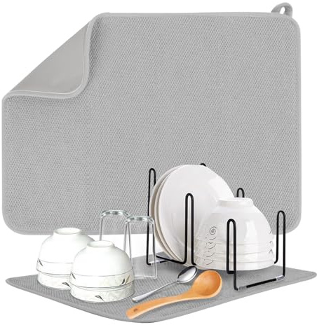 2 alfombrillas de microfibra para escurrir platos, para cocina, 38 m x 50 cm, escurridor de alta absorción, para vajilla, vidrio, platos y tazas (gris, 38 m x 50 cm)