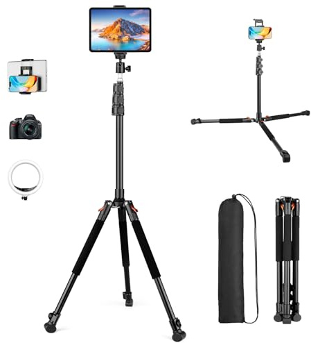 Nineigh iPad-stativ, 200 cm högt golvstativ för surfplattor med 360°-kulled, höjdjusterbart stativ för mobiltelefoner och surfplattor, lämpligt för smartphone, iPad Pro 9,7”/10,5”/11, Mini och Air