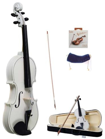 LEADZM 4/4 Violin Set Full Size, Geige mit Etui, Bogensehne, Kolophonium, Gefederte Schulterstütze, Massivholzgeige für Anfänger (Weiß)