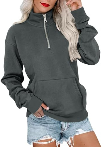 Générique Damtröja utan huva - chic och elegant topp för dam långärmad tröja toppar vår höst casual tröja enfärgade toppar lös tröja elegant tröja, Mörkgrå, L