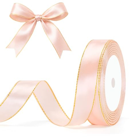 G2PLUS Zartrosa Gold Satinband 20mm: Dekoration Geschenkband, 22m Schleifenband zum Bastel, Dekoband für Geschenkverpackung, Dekoration