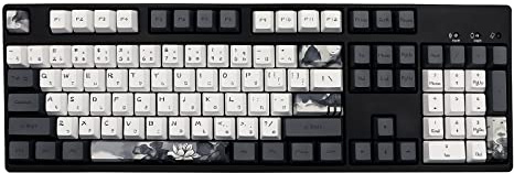 JSJTKeys Japanese Keycaps 148 Keys Ink Lotus Keycap PBT OEM Profile ANSI/ISO Key Caps Suitable for 61/64/68/84/87/96/980/104/108 Cherry MX Switches Mechanical Keyboards