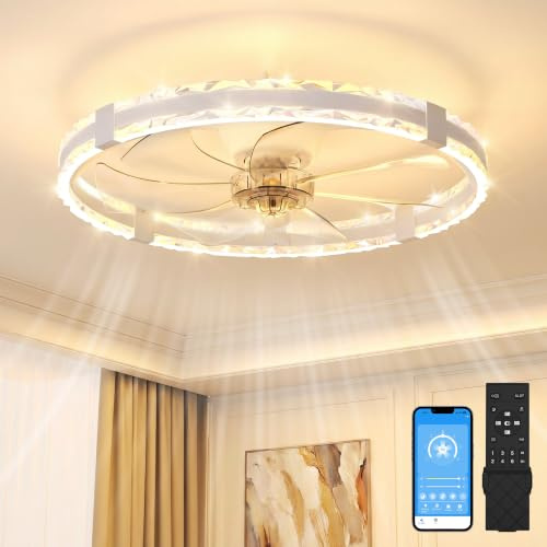SUNKENET Ceiling Fan with Light with Remote, 60cm White Ceiling Fan Light | 6 Speeds Fan Lights Ceiling for Bedroom,Quiet Light Fan Ceiling,3000K-6500K Dimmable Smart Modern LED Ceiling Fan with Lights