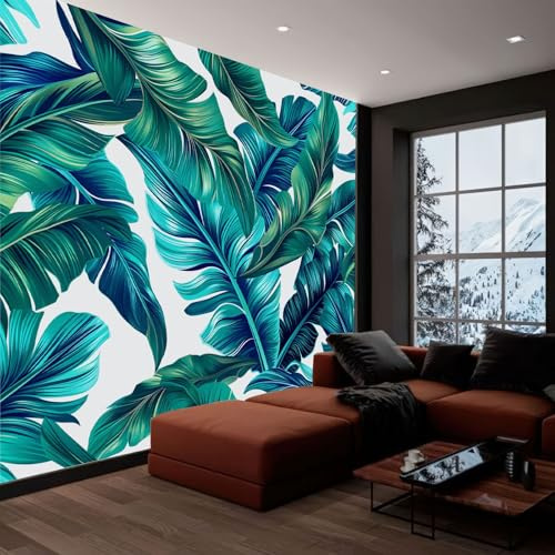 Carta da Parati 3D Non Tessuto Fotomurali Tropicale Foglie Di Banano Verde, Moderno Poster Gigante da Parete 250x175 cm per Camera da Letto e Soggiorno, Decorazione Murale per Casa