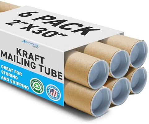MagicWater Supply Mailing Tube - 2 in x 30 in - Kraft - 6 Pack - for Shipping and Storage of Posters, Arts, Crafts, and Documents