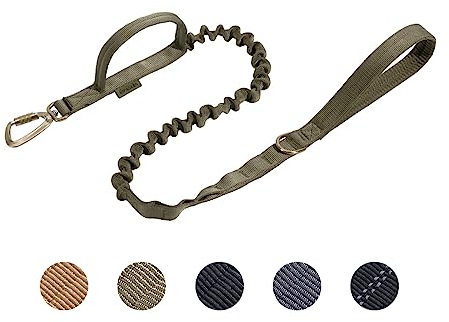 EXCELLENT ELITE SPANKER Militärische Hundeleine Tactical Space Aluminium Haken Clips Bungee Hundeleine Tactical Dog Leine Elastische Hundeleine mit 2 Handgriffen(RGN)