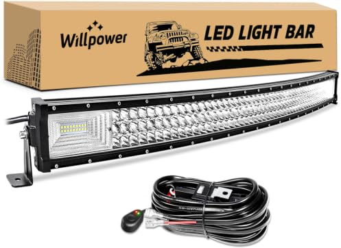 Willpower Barre LED courbée 52 Pouces 130 cm, 675W Rampe LED 4x4 Voiture | Kit câblage 12V, faisceau combiné, Blanc 6000K, Étanchéité IP67, barre lumineuse, pour camion, tracteur, offroad, bateau, ATV