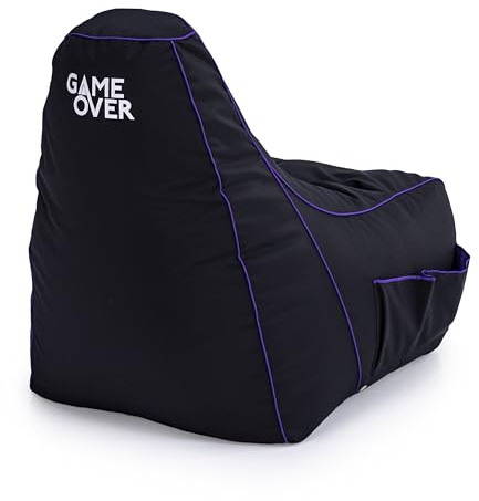 Game Over Mini Sedia a Sacco da Gaming Bean Bag per Bambini | 8Bit Puff Poltrona Sacco | Tasche Laterali per Controller | Supporto per Cuffie | Design Ergonomico (Pelle di Drago)