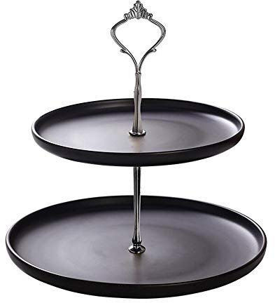 Kitchen Countertop Storage Display Stand, Modern 2 Tier Countertop Fruits Bowl, Matte Black, for Fruits Vegetables Bread Snacks Potpourris,Silver