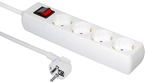 Steckdosenleiste 4-Fach (mit Schalter zum Stromsparen, Steckplätze 45 Grad gedreht, Kabel 5m,) weiß