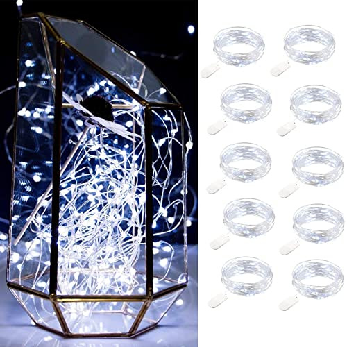 Confezione da 10 luci stringa LED a batteria 1 m 10 LED filo d'argento bianco freddo impermeabile bottiglia stelle luci stringa per Natale festa di nozze camera da letto decorazione interna ed esterna