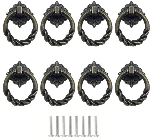 8 Stück Vintage Bronze Schubladengriffe Ringgriffe für Möbel und Schrank | JaneYi Retro Möbelknöpfe mit Ring als Ziehgriffe für Kommode Schublade Schrank und Dekorative Möbelbeschläge im Antikstil