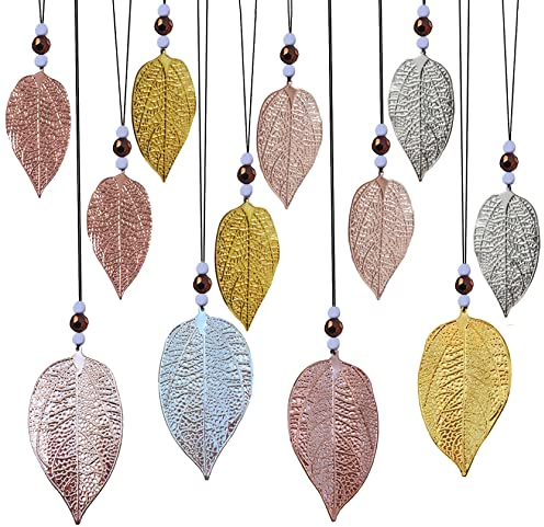 HotKrump Blatt-Anhänger Deko 12 Stück Hängedeko,Fensterdeko Hängend,Hänger Schimmerblatt Dekohänger Metall Deko Anhänger Blatt