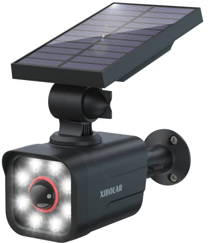 Xibolar Solar Security Light Outdoor, Solar Motion Sensor Lights IP66 Waterproof, Solar Powered Wall Lights with Dummy Camera for Garden Fence Garage Pathway