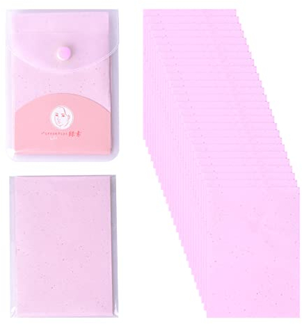 Vesaneae 160 hojas de papel para cara, papel natural matificante facial con bolsillo, papel absorbente de aceite facial para controlar el aceite, cuidado facial, piel grasa (rosa)