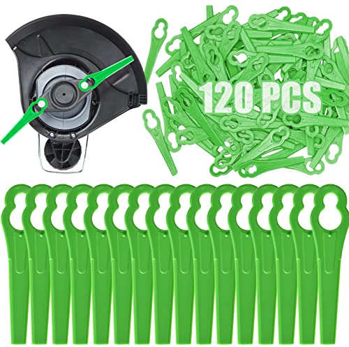 Beamely 120 Pcs Grass Trimmer Replacement Blades, 83 mm Plastic Garden Mower Blades Cordless Lawn Mower Cutting Blades Lawn Strimmer Accessories Tool for Swift Ryobi VonHaus Grass Strimmer-Green