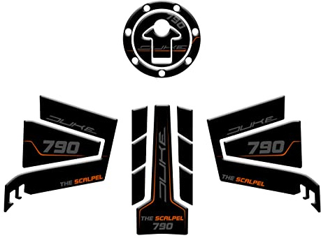 Tankschutz-Set, seitliche Schutzabdeckungen, Kappenschutz, geharzt, 3D-Effekt, kompatibel mit KTM Duke 790 The Scalel (Schwarz V2)