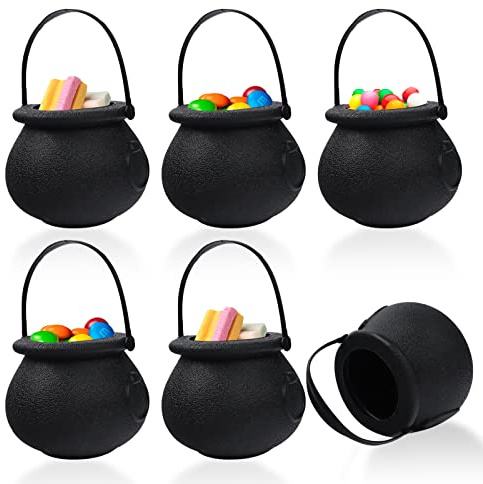 6Pcs Mini Eimer Süßigkeitenhalter, Halloween Süßigkeiten Eimer, Hexe Kessel Candy Halter Topf mit Griff Trick or Treat Bag, Candy Bucke für Halloween Party Deko