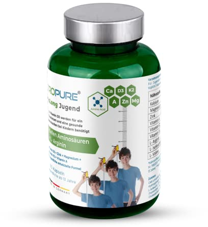 OsseoLong® Jugend: Einzigartige Kombination L-Arginin + verzweigtkettiger Aminosäuren (BCAAs), Kalzium, Vitamin D3, Zink und Magnesium für die Knochenentwicklung (Kapsel)
