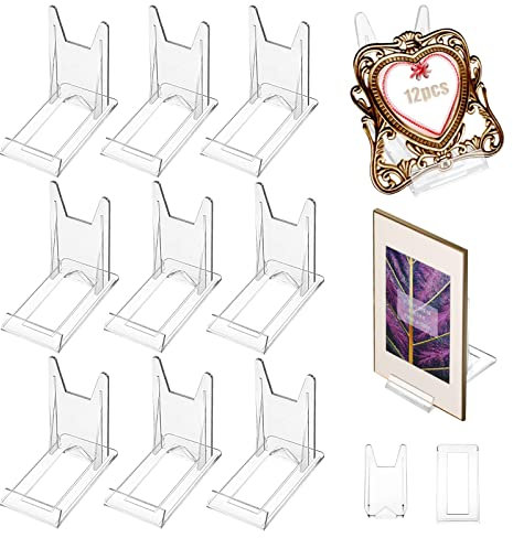 JNZLT 12 Pcs Support de Présentation, Presentoir Livre Transparent Réglable Plastique Chevalets Support Cadre Photo pour Assiette, Photo et Plaques Plates