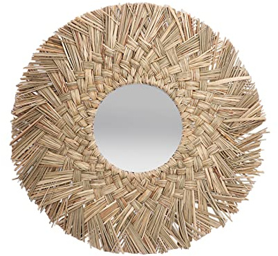 Specchio paglia da appendere Decorazione intrecciata Specchi trucco Decorazione Artistica Decorazione murale naturale Specchio cosmetico intrecciato vintage Camera da letto Bagno Sogg(treccia di vero)