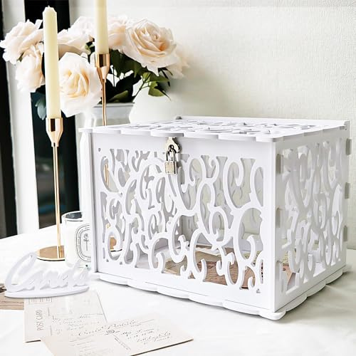 GUDELAK Hochzeits kartenbox PVC hohl Hochzeit Umschlag Box mit Schloss und Kartenschild, verbesserte Sicherheit Spardose Geschenkkarte Box für Hochzeit
