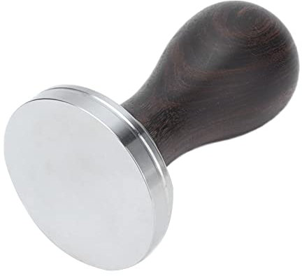 Wakects Kaffeestempel aus Edelstahl mit Griff aus schwarzem Palisander, 53 mm, Espresso, mit flacher Basis, Presswerkzeug für Kaffeebohnen, Barista-Stil (flache Basis)